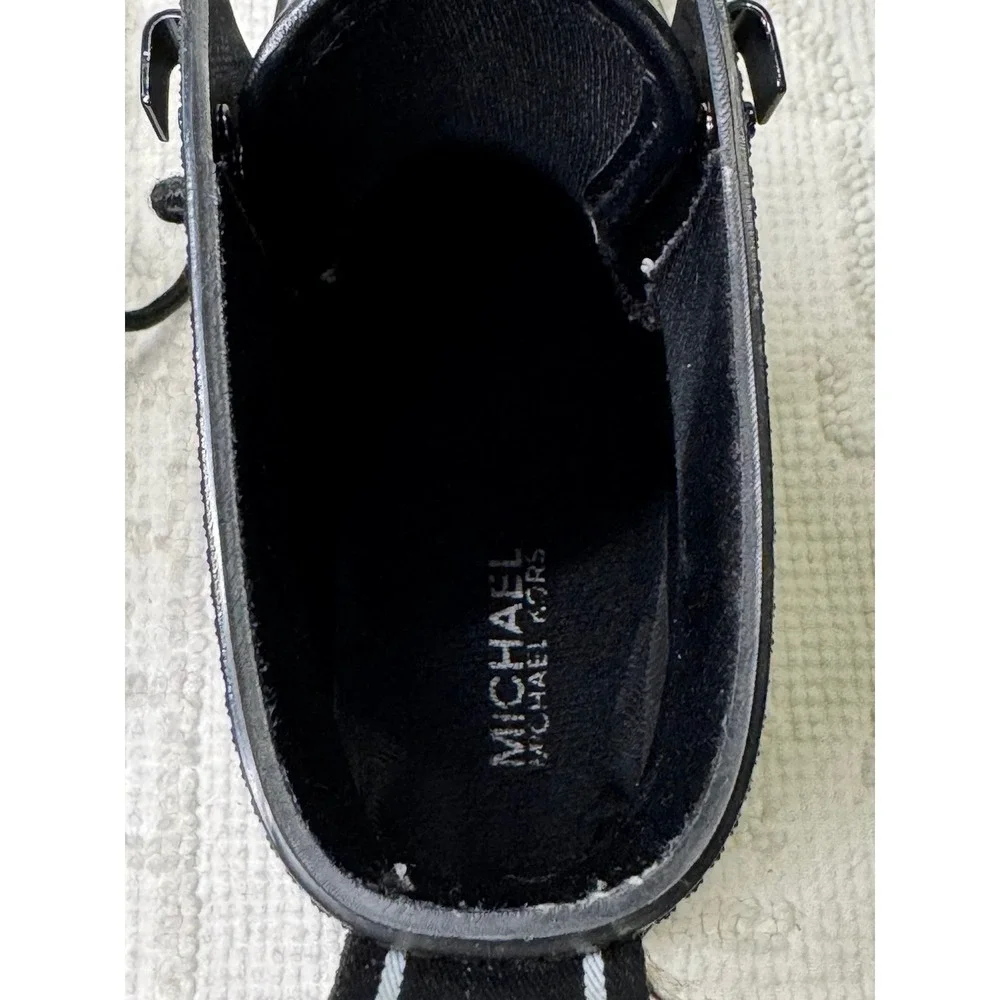 Michael Kors Tavie Rainbootie Combat Boot Black Size 6 Logo Heel Lug Sole Edgy